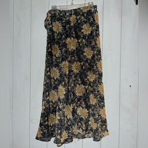 Vintage Woman’s Black & Yellow Floral Print Maxi Skirt